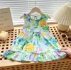 Nueva Falda de Algodón y Seda para Niños, Estilo Delgado de Verano, Vestido con Tirantes y Mangas Volantes Florales para Niñas, Vestido Infantil Elegante al por Mayor