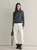 Louvre Primavera Temprana Nuevo Estilo Coreano Sencillo y Moderno Suéter Grueso de Rayas Off-Shoulder Holgado y Cómodo Top para Mujer