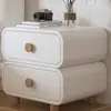 Mesa de cabeceira estilo creme, criado-mudo de madeira maciça e couro para quarto, simples moderno minimalista, sem necessidade de instalação, pequeno armário de armazenamento