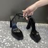 2026 New Style Black Thick-Soled Waterproof Platform High-Heeled Shoes with Thick Heel, Non-Slip Rhinestone High-Heeled Sandals for Women Summer