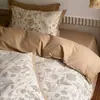 Conjunto de cama de quatro peças, espesso, 100% algodão, escovado, com 60 peças, apresentando um padrão floral francês vintage de algodão puro, adequado para outono e inverno