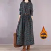 Vestido Básico Slimming Estilo Étnico Floral Soltinho com Amarração na Cintura, Forro de Lã e Tecido Espesso - Coleção Outono/Inverno 2026