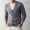 Cardigan de Tricô com Gola Lapela Masculino Novo Fino para Primavera e Outono Top Casual Peça Externa Camisa de Ar Condicionado Tricô com Botões