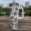 Termo de Acero Inoxidable 304 de 40 oz con Asa Tachonada de Diamantes y Popote, Taza de Hielo de Diamante para Mantener Frío, Montable en Coche