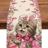 Novo Caminho de Mesa de Linho da Amazon para Páscoa com Ovos Coloridos, Coelhos e Gatinhos, Têxteis Criativos para Casa