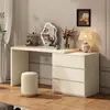 Tocador de Dormitorio Color Crema Estilo Francés con Tocador Integrado, Gabinete de Almacenamiento para Mesita de Noche, Mesa de Esquina para Apartamentos Pequeños con Cajones