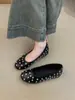 Bailarinas Vintage con Tachuelas para Mujer, Diseño Coreano Verano 2026, Mocasines Planos Poco Profundos Redondos de Nicho