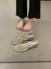 Sandalias de Cuña Moda con Tira Fina de Pedrería y Punta Redonda 2026 Nuevo Estilo de Verano Zapatos de Vacaciones para Uso en Exteriores