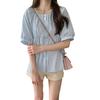 Camisa Elástica com Gola Quadrada para Mulheres, Design de Verão, Top Francês Ninho Solto Emagrecedor, Camisa Doce Baby Doll