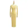 3469-26 Outono Estilo Coreano Slim Fit Gola Redonda Sexy Costelado Sem Mangas Fenda nas Costas Bodycon Vestido Longo