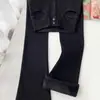 Jeans de Micro-La Engrosados Forrados de Polar Negro para Mujer 2024 Nuevos de Cintura Alta Elásticos Ajustados Largos Altos de Campana