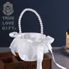 Cesta de Flores em Forma de Laço Estilo Ocidental Transfronteiriça para Daminha de Casamento Pérola Criativa Romântica Espalhadora de Flores Cesta de Casamento com Renda Presente Feito à Mão