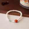 Pulsera de Perlas de Agua Dulce Natural con un Toque de Lujo Ligero y de Alta Gama, Hilo Elástico, Realza el Cutis, Diseño Sencillo, con Perlas de Jade Hetian y Ágata Roja del Sur