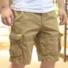 Shorts de Trabalho Camuflados Vintage de Tecido Pesado para Homens, Verão, Algodão Puro, Multi-Bolsos, Soltos, Casuais, Comprimento Médio, Tamanho Plus