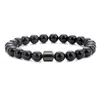 Pulsera Retro Europea y Americana de Piedra Volcánica de 8 mm, Pulsera de Cuerda Elástica Única, Tejida a Mano con Cuentas para Hombre