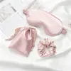 Bolsa de Tela con Mascarilla para Ojos de Tres Piezas, Goma para el Cabello, Set de Mascarilla para Dormir de Viaje de Seda Artificial, Transpirable, Opaca, Lista para la Venta