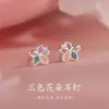 Brincos de Tarraxa Flor Colorida de Três Cores Agulha de Prata 999 para Mulheres 2026 Novo Estilo Venda Quente Brincos com Toque de Luxo Nicho Exquisite Nutritivo