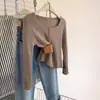 Cardigan de Punto Suave Elegante con Cuello Cuadrado para Mujer, Nuevo Estilo Coreano de Principios de Primavera, Diseño de Nicho, Suéter Corto Básico