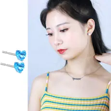 韩国ins新款潮耳钉女简约气质彩色桃心爱心形锆石耳钉网红耳饰品