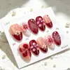 Artículo popular de comercio exterior para otoño e invierno: Uñas postizas 3D tridimensionales degradadas translúcidas florales en forma de almendra estilo manicura francesa marrón de alta gama
