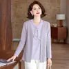 Moderna camisa de otoño para madres, cárdigan de imitación de dos piezas, top de punto de manga larga de moda para primavera y otoño de mujeres de mediana edad y mayores