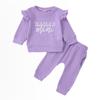 Moda Infantil Niña 2025 Raya de Pozo Manga Volante Letras MAMA'S MINI Estampado Manga Larga Transpirable Traje Largo