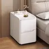 Mesita de Noche Pequeña de Madera Maciza Ultraestrecha Moderna Minimalista Lujo Ligero Multifuncional Carga Inalámbrica Cerradura con Contraseña Gabinete de Noche