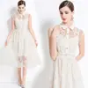 Vestido de Malla Bordada de Lujo Ligero y Gama Alta con Cintura Larga y Tirantes Interiores Adelgazantes