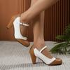 Sapatos Femininos de Comércio Exterior para Primavera e Outono, Sapatos Brogue de Salto Alto, Estilo Britânico Color Block com Salto Grosso, Sapatos Mary Jane com Tira Única para Mulheres