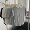 Camiseta drapeada de cuello cuadrado de modal Spice Girl para mujer, de manga corta, fina, elástica, ajustada, adelgazante, combinable con todo, de verano