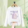 Camiseta de Manga Longa para Meninas Primavera e Outono 2026 Novo Estilo Estampa Fofa Algodão Puro Tops e Camisetas Básicas para Meninas