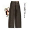Jeans flare estampado de leopardo retrô americano feito sob medida para mulheres, nova moda outonal, estilo relaxado e casual, cintura alta, perna larga