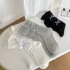 Calcetines Coreanos Miu a Cuadros con Lazo Pequeño para Mujer Estilo Lolita JK con Zapatos de Cuero Pequeños Calcetines Apilados para las Cuatro Estaciones