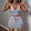 Verão Europeu e Americano Transfronteiriço Novo Estilo Sexy Menina Quente Saia de Alça Color-Blocked com Tiras Conjunto de Duas Peças Feminino Atacado