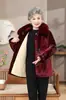 Ropa de algodón acolchado de invierno para ancianos, Ropa de algodón acolchado de invierno de la abuela, Chaquetas de terciopelo gruesas con cuello de piel para madres, Chaquetas de algodón acolchado para mujeres