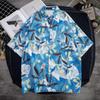 Camisa de Manga Curta Estampada Estilo Hong Kong para Homens, Estilo Retrô Hong Kong Solta Casual Verão Nicho Design de Roupa Exterior Camisa Nicho