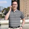 Camisa polo casual de verano de manga corta fina con abertura, holgada, a rayas, con puntos, gris, de algodón para hombre, con cuello de solapa y cuello redondo, ropa