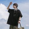 Camisa Polo de Algodón Piqué Peso Pesado para Hombre Manga Corta Verano Estilo Japonés Media Cremallera Cuello Camisero Camiseta Trendy Holgada Casual Manga Corta