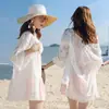 Camisa de Gasa con Encaje Cárdigan con Borlas Estilo Étnico Bohemio para Vacaciones Ropa Protectora del Sol para Playa para Mujeres
