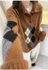 Suéter de punto de lana pura para mujer, con cuello alto y botones de medio cierre en forma de diamante, nuevo para otoño e invierno 2026, corte holgado estilo universitario