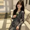 Vestido Largo Estilo Retro Pastoral con Estampado Floral, Cordones, Mangas de Campana, Cuello en V para Mujer, Temporada de Primavera y Otoño, Vacaciones, Ceñido a la Cintura, Línea A, Transfronterizo