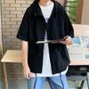 Camisa de manga curta com capuz, design masculino, senso de nicho, top solto, chique, estilo harajuku, camisa, jaqueta, estilo hong kong, verão, fina