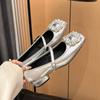 A137-2 Novo Bico Baixo Strass 2025 Salto Grosso Mary Jane Fivela Quadrada Sapatilhas Sapatos Femininos Roupa de Trabalho Sapatilhas Francesas para Mulheres