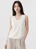 2026 Primavera/Verano Malla de Seda Ultrafina 100% Seda de Morera Camiseta sin Mangas de Punto con Escote en V para Mujer