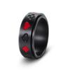 Anillo giratorio de acero y titanio con diseño de naipes cuadrados de picas y flor de ciruelo rojo. Joyería transfronteriza disponible al por mayor.