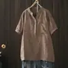 Camisa de gasa de algodón de doble capa estilo coreano para adelgazar con cuello en V y manga corta, nuevo top holgado de gasa de algodón de doble capa floral pastoral de verano