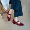 Zapatos Mary Jane vintage elegantes con cabeza cuadrada para mujer, nuevos zapatos de cuero cómodos de otoño e invierno 2024 con hebilla de una palabra