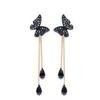 Pendientes de doble uso, venta al por mayor, con mariposas y borlas de diamantes, largos, colgantes para mujer, joyería de Corea del Sur en stock.