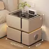 Mesita de noche Inteligente Simple Moderna Multifuncional con Carga Inalámbrica Altavoz Luz Lujo Dormitorio Uso en Casa Gabinete de Noche de Madera Maciza