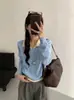 Otoño Temprano Cuello en V Bordado de Caballo Pequeño Tejido de Punto Manga Larga Cuello Polo Falso Dos Piezas Estilo Coreano Simple Estilo Académico Ropa para el Trabajo
